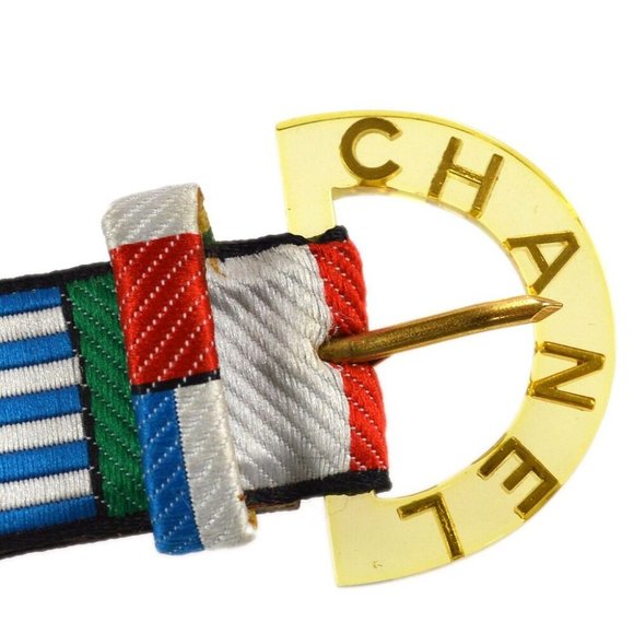 AUTH CHANEL CC Logos National Flag Buckle Belt Canvas 70/28 95C Multi Color - Picture 7 of 7